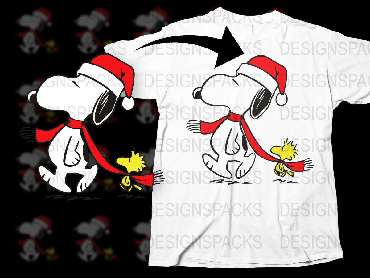 Cute Snoopy Christmas T-Shirt, Cartoon Dog Santa Hat Festive Holiday Tee, Unisex Gift Idea