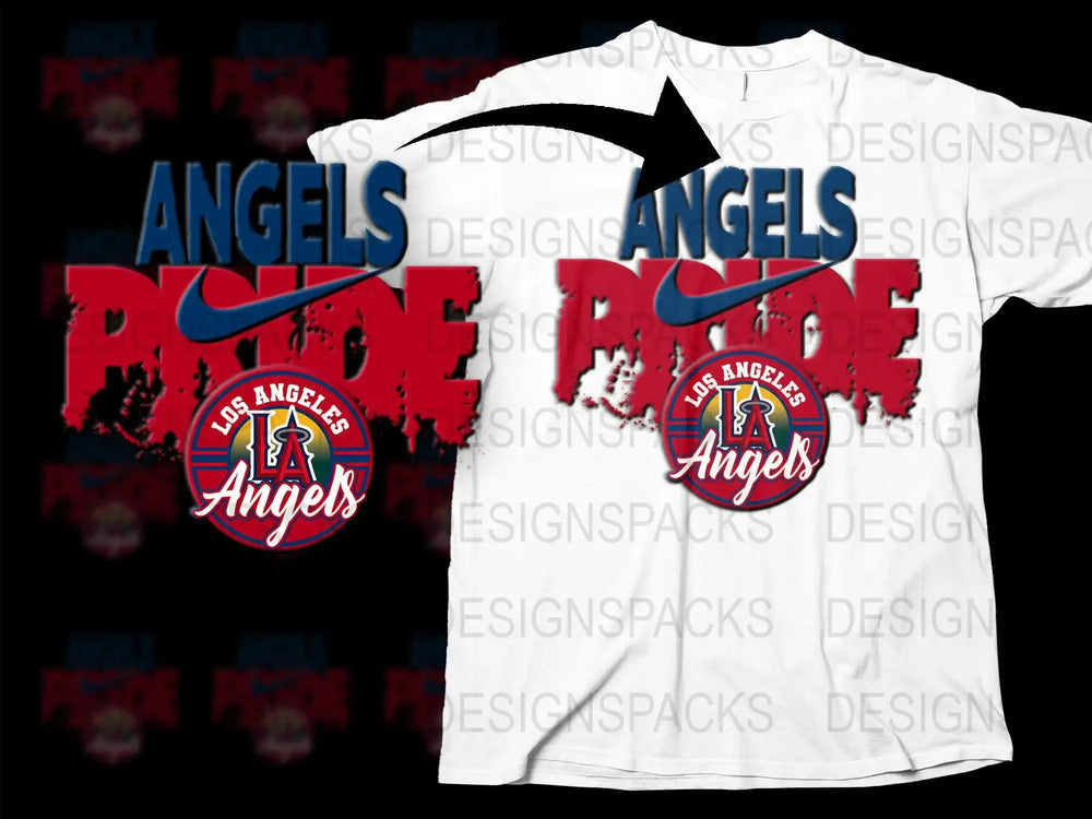 Los Angeles Angels Pride t-shirt design with bold red and blue graphics, perfect for DTF/DTG printing.