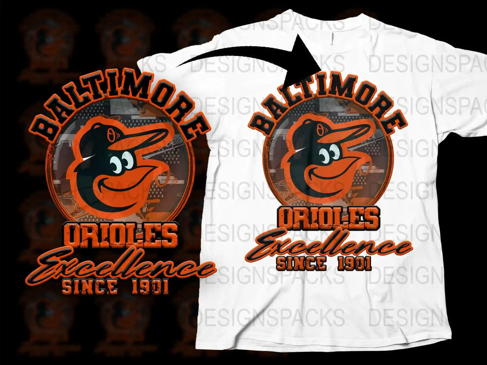 Baltimore Orioles Excellence Since 1901 DTF/DTG design for t-shirts, print-ready PNG & SVG