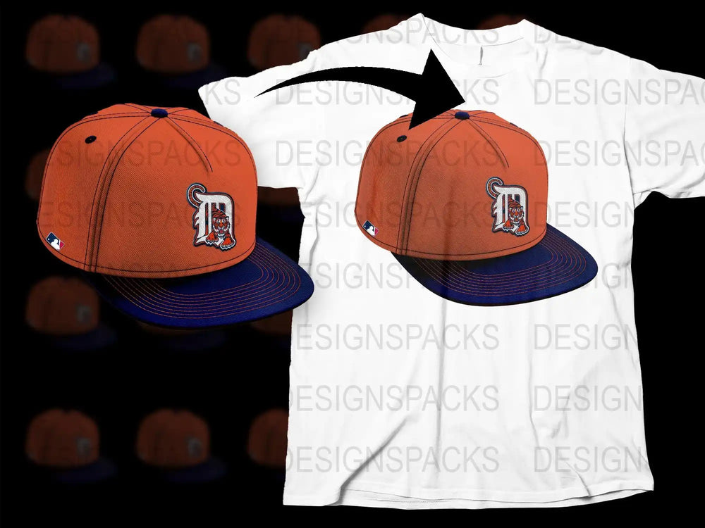 Detroit Tigers cap design for t-shirts, print-ready DTF/DTG bundle, instant download