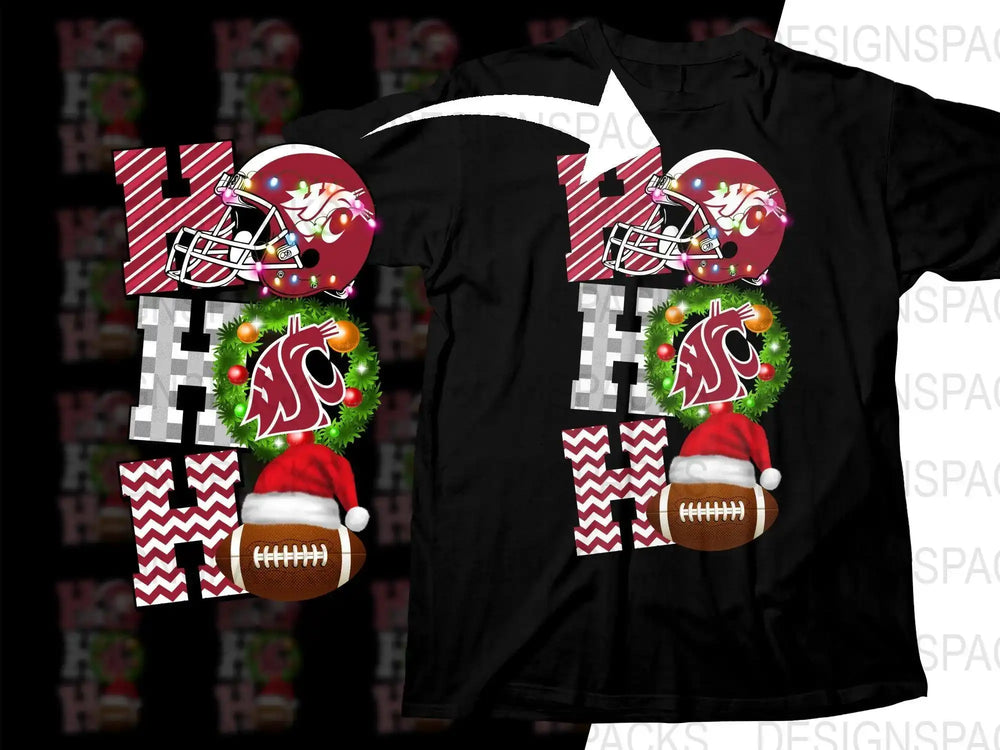 Holiday football design with helmet, wreath, and Santa hat for DTG/DTF printing