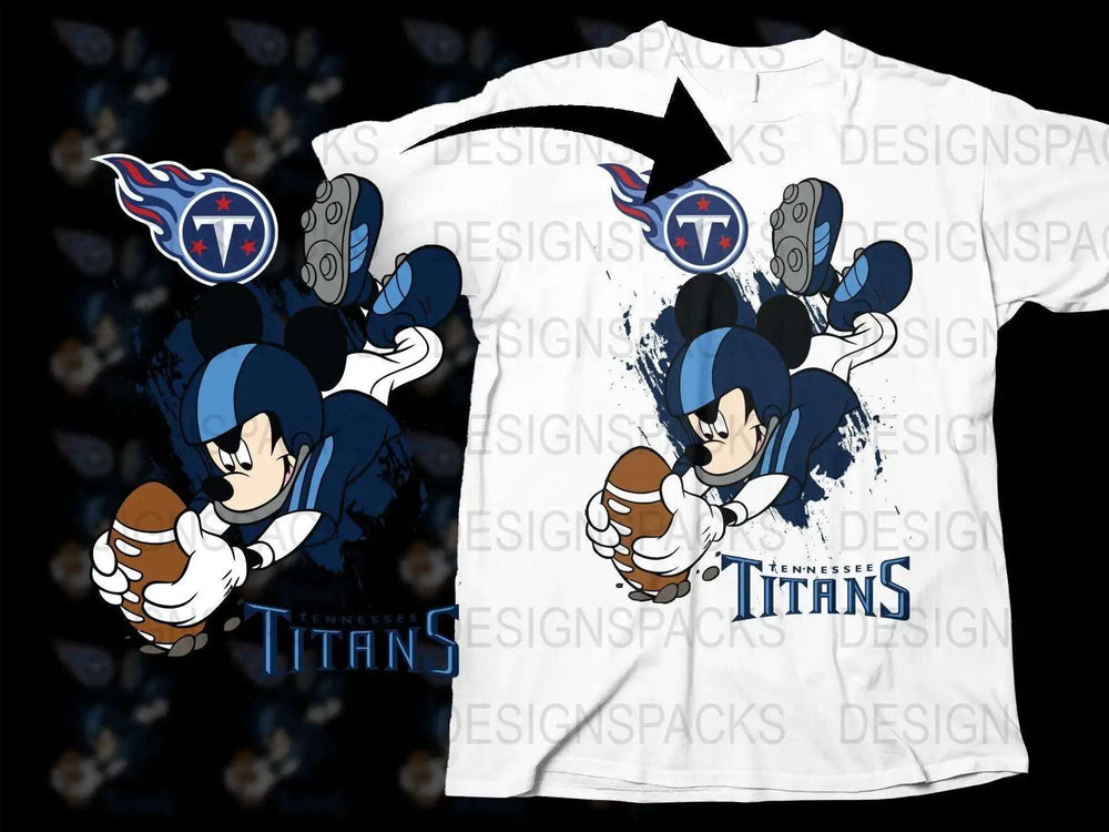 Mickey Mouse Tennessee Titans football design on white t-shirt, print-ready for DTG or DTF