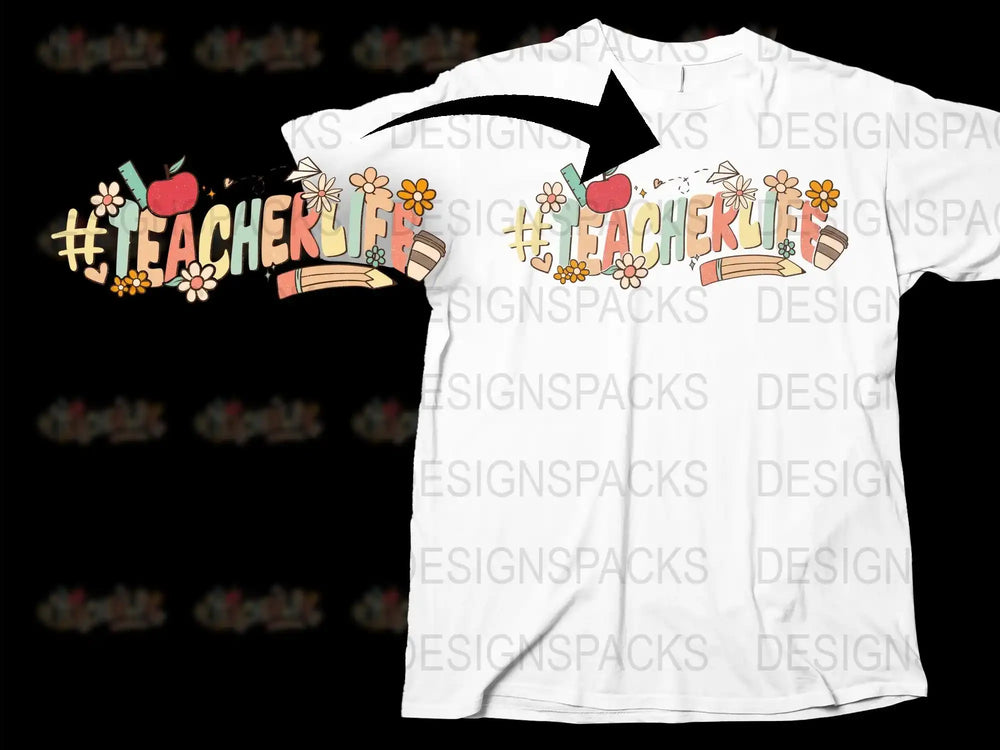Teacher Life T-Shirt, Cute Apple and Books Design, Trendy Educator Gift, Graphic Tee for Teachers, Casual Wear, Unisex Fit
