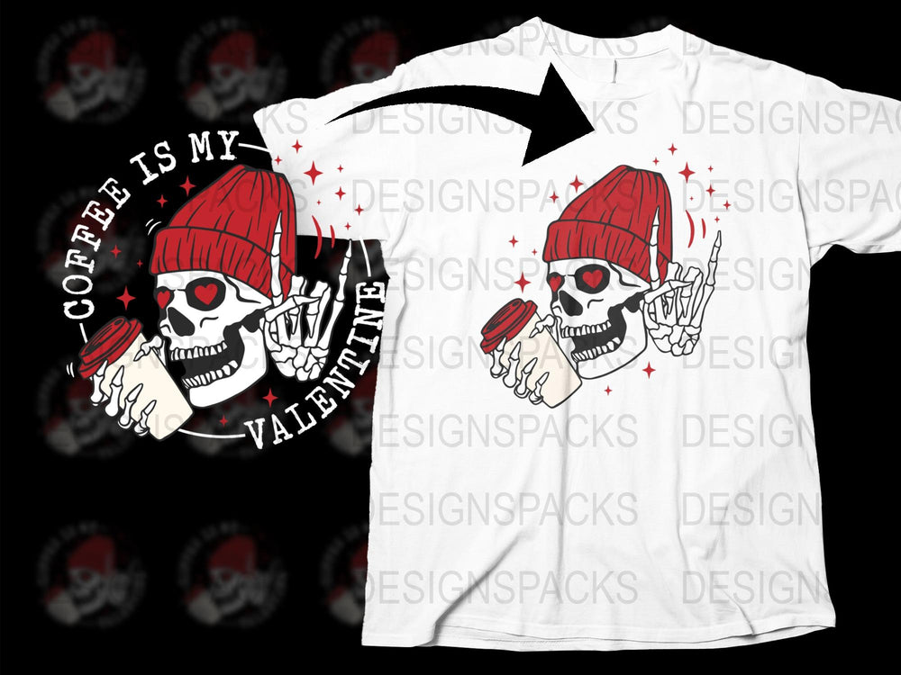 Gothic Skull Coffee T-Shirt, Funny Valentine's Day Gift, Cool Graphic Tee, Unique Hipster Clothing, Men and Women Sizes Available