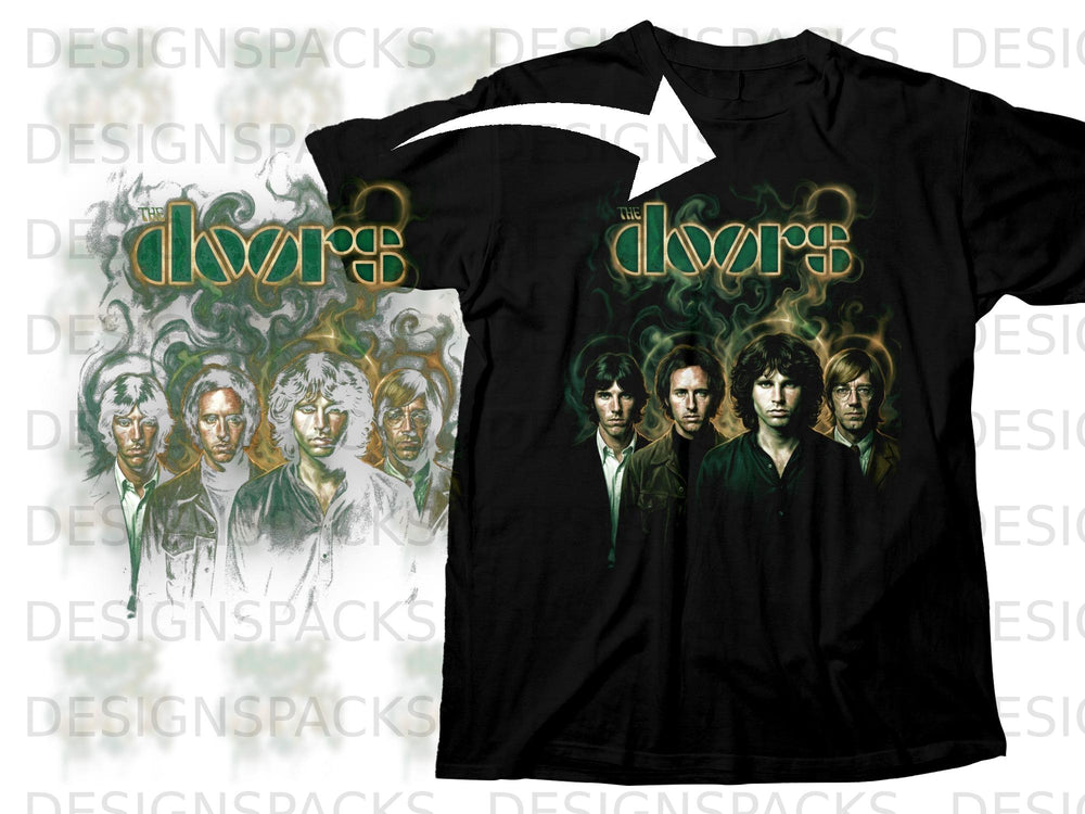 Black t-shirt featuring the band The Doors logo and a portrait of the band members.