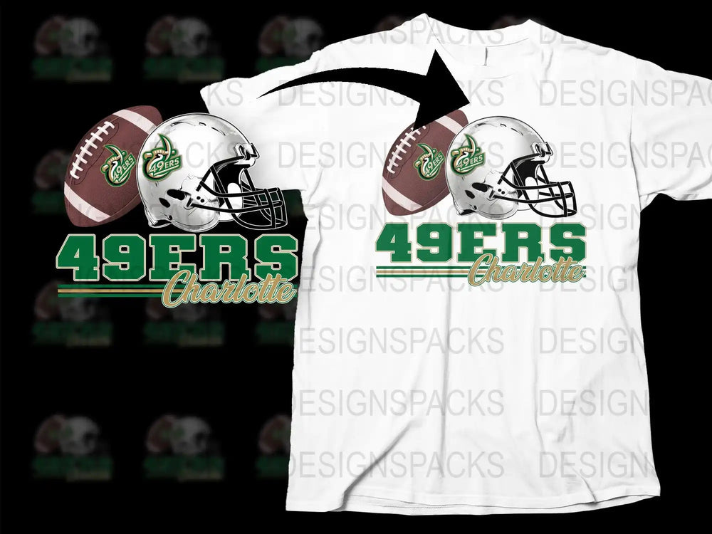 49ers Charlotte football helmet and ball design for t-shirt, print-ready SVG/PNG