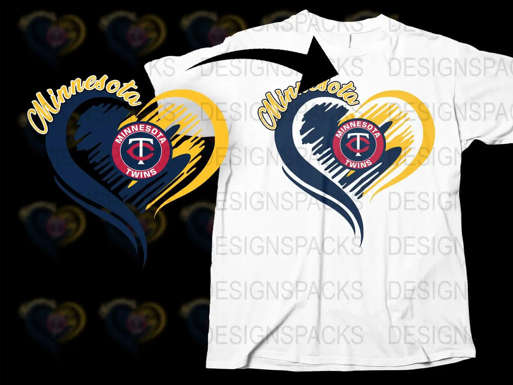 Minnesota Twins heart design on white t-shirt, print-ready for DTF/DTG