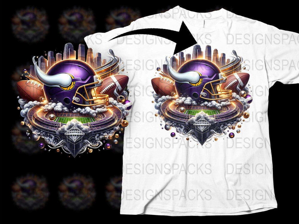 Fantasy Football T-Shirt, Viking Helmet Graphic, Sports Fan Tee, Unique Stadium Design, Men's Casual Wear