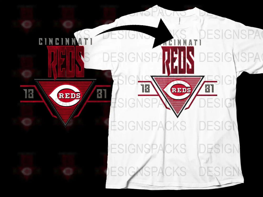 Cincinnati Reds baseball t-shirt design with red and white logo, ideal for DTF/DTG printing