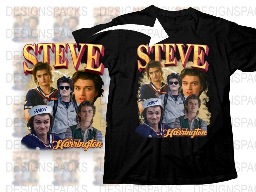 Steve Harrington T-Shirt, Stranger Things Inspired Retro Graphic Tee, Vintage Style Fan Merchandise, Multiple Faces Design, Unisex Fashion