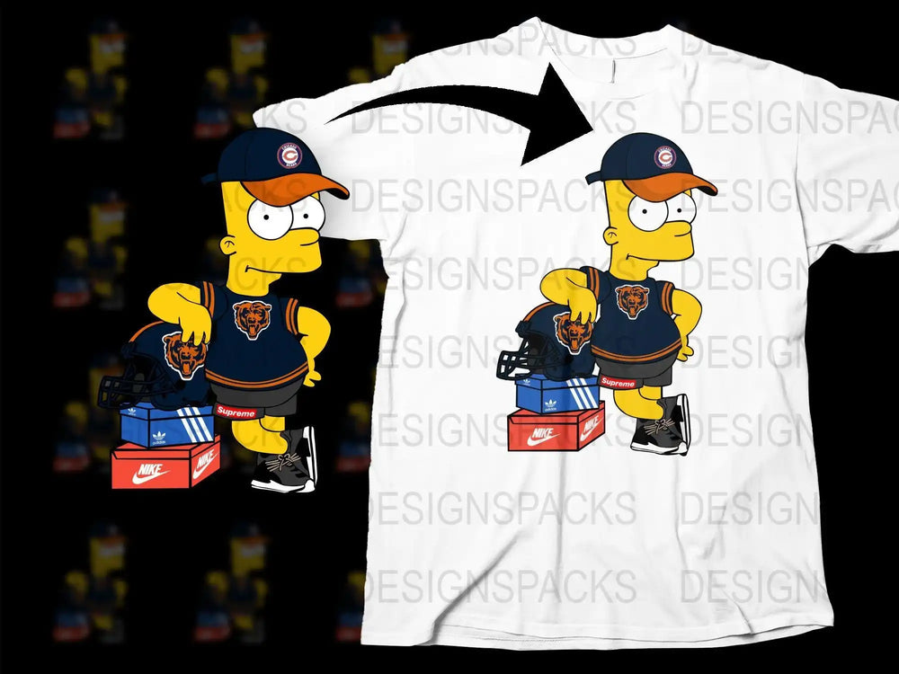 Homer Simpson Chicago Bears fan design for t-shirt, print-ready PNG, DTF/DTG bundle