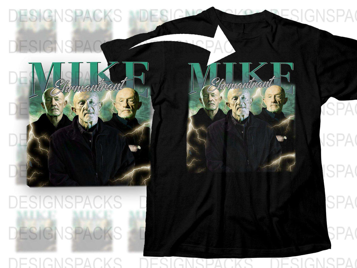 Mike Ehrmantraut Graphic T-Shirt, Breaking Bad Inspired Black Tee, Cool TV Show Character Design, Men's Fashion, Unique Fan Gift