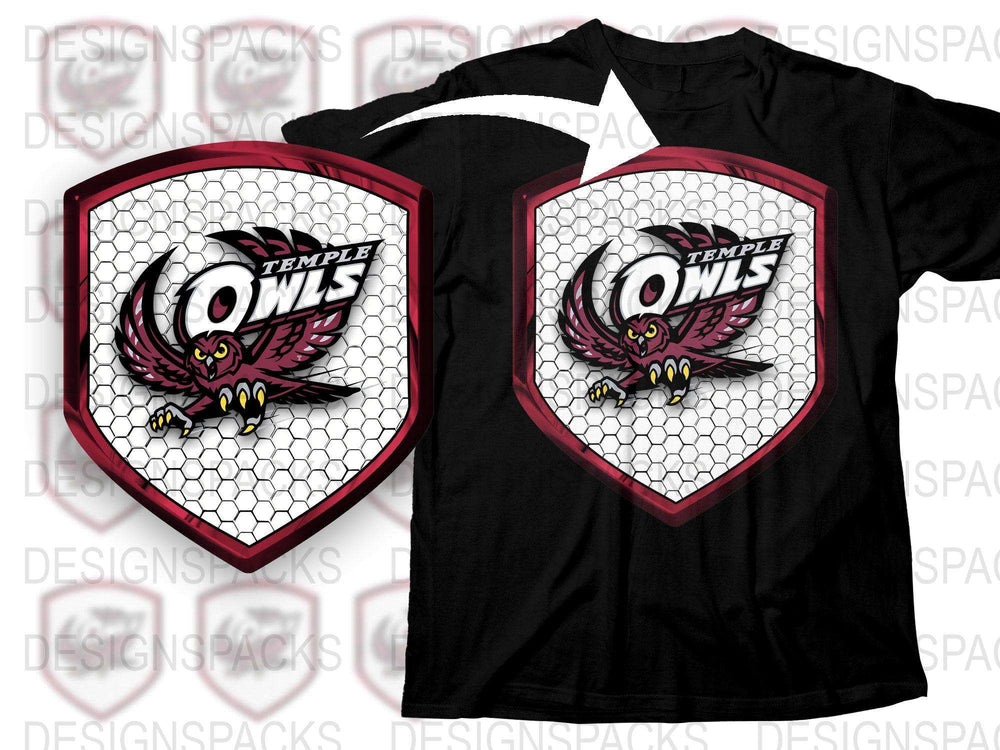 Temple Owls T-Shirt, College Sports Team Logo, Black Graphic Tee, Fan Apparel