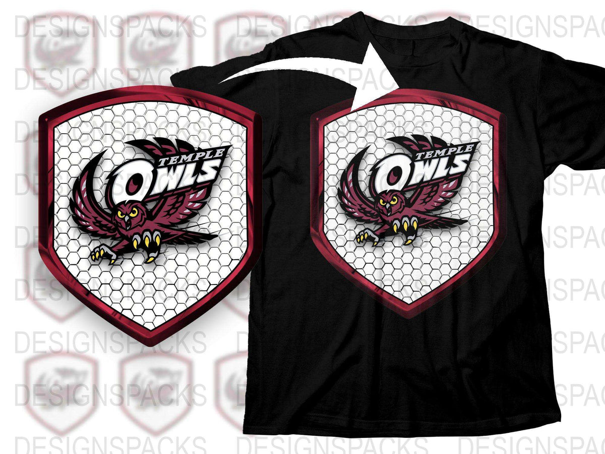 Temple Owls T-Shirt, College Sports Team Logo, Black Graphic Tee, Fan Apparel