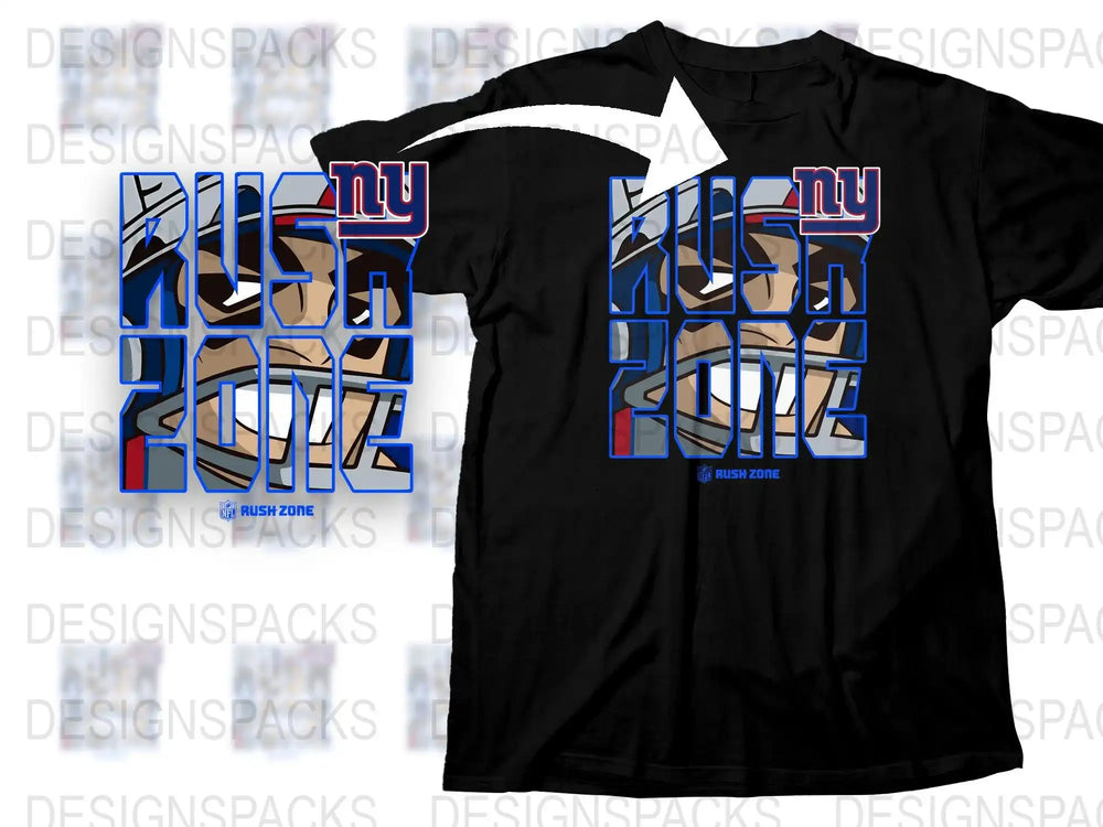 Black t-shirt with 'Rush Zone' and 'NY' graphic design for football fans