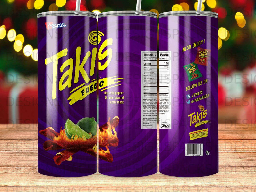 Takis Fuego hot chili pepper and lime corn snacks with nutrition facts.