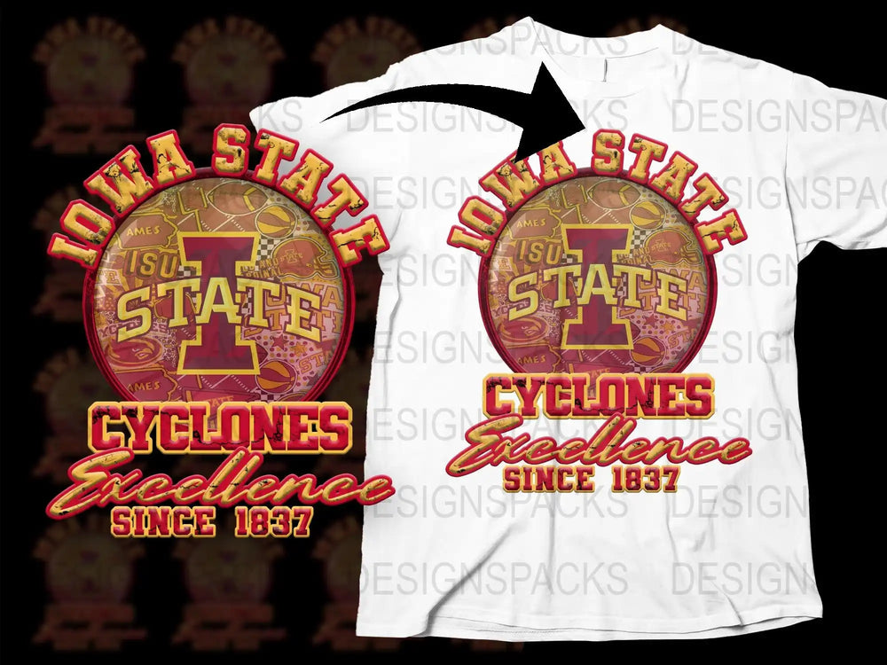 Iowa State Cyclones Excellence Since 1837 t-shirt design with vintage sports graphics
