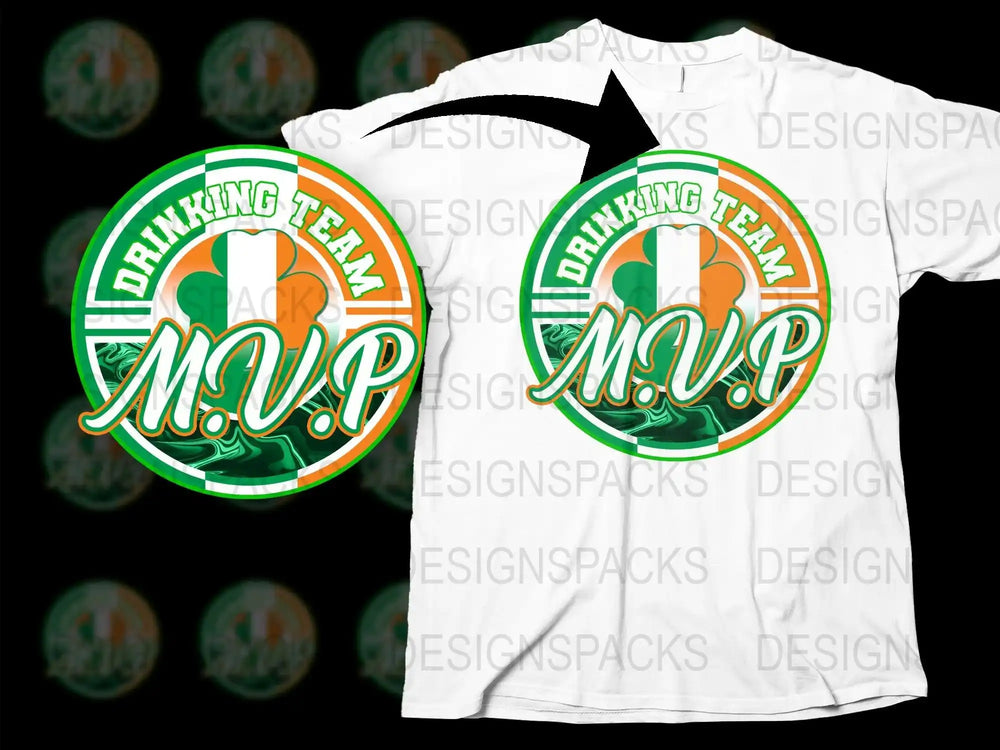 Drinking Team MVP Irish flag design on white t-shirt, print-ready for DTG or DTF