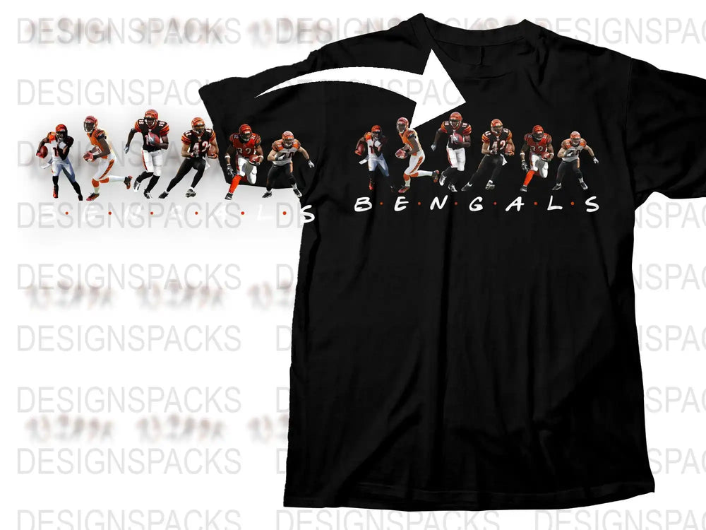 Black t-shirt with Cincinnati Bengals football players and 'BENGALS' text design