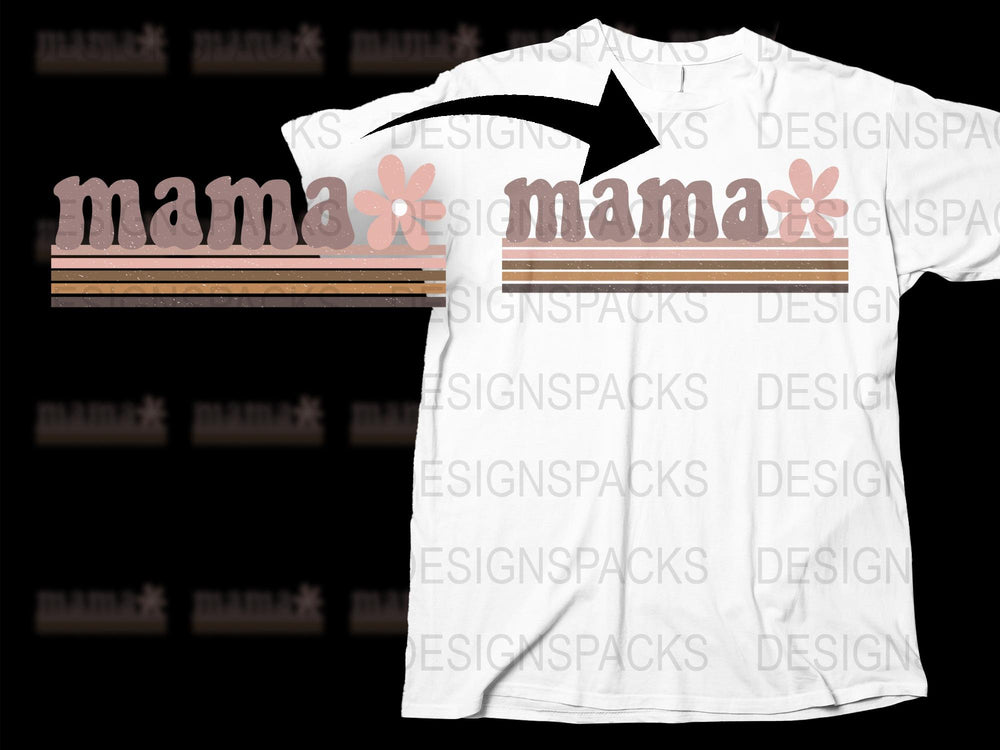 Mama Bear Floral T-Shirt, Cute Mom Gift, Pink Stripes Women's Tee, Casual Mother's Day Apparel