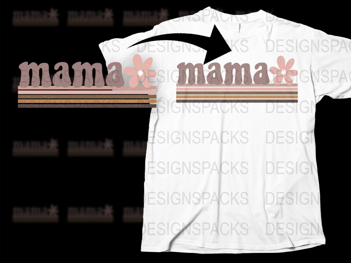 Mama Bear Floral T-Shirt, Cute Mom Gift, Pink Stripes Women's Tee, Casual Mother's Day Apparel