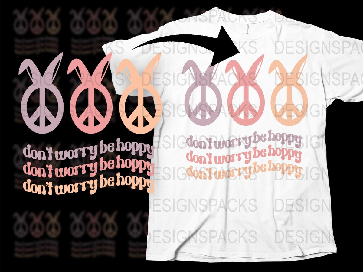 Don't Worry Be Hoppy Funny Easter Bunny Peace Sign T-Shirt, Cute Rabbit Graphic Tee, Spring Holiday Apparel