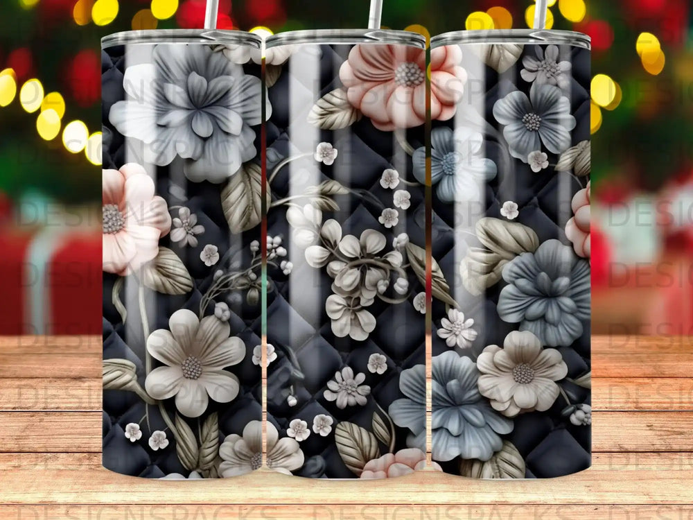 Floral pattern on quilted background with bokeh lights.