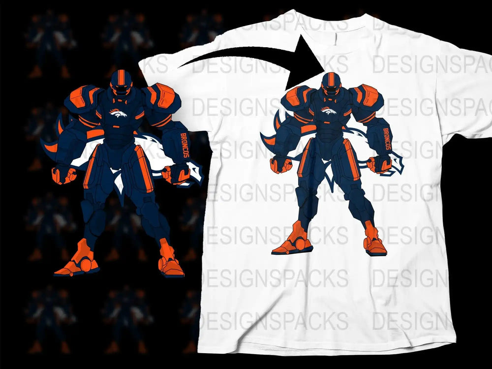 Denver Broncos robot warrior design for t-shirt, print-ready DTF/DTG bundle