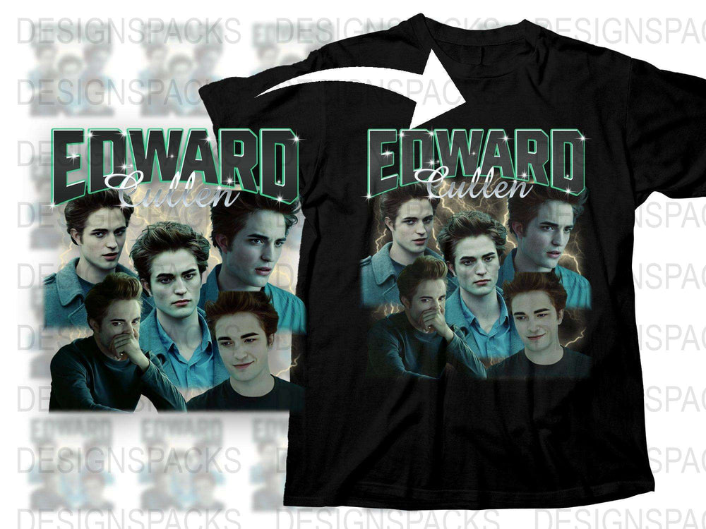 Edward Cullen Graphic Tee, Twilight Saga Fan Shirt, Movie Character Print, Casual Black T-Shirt