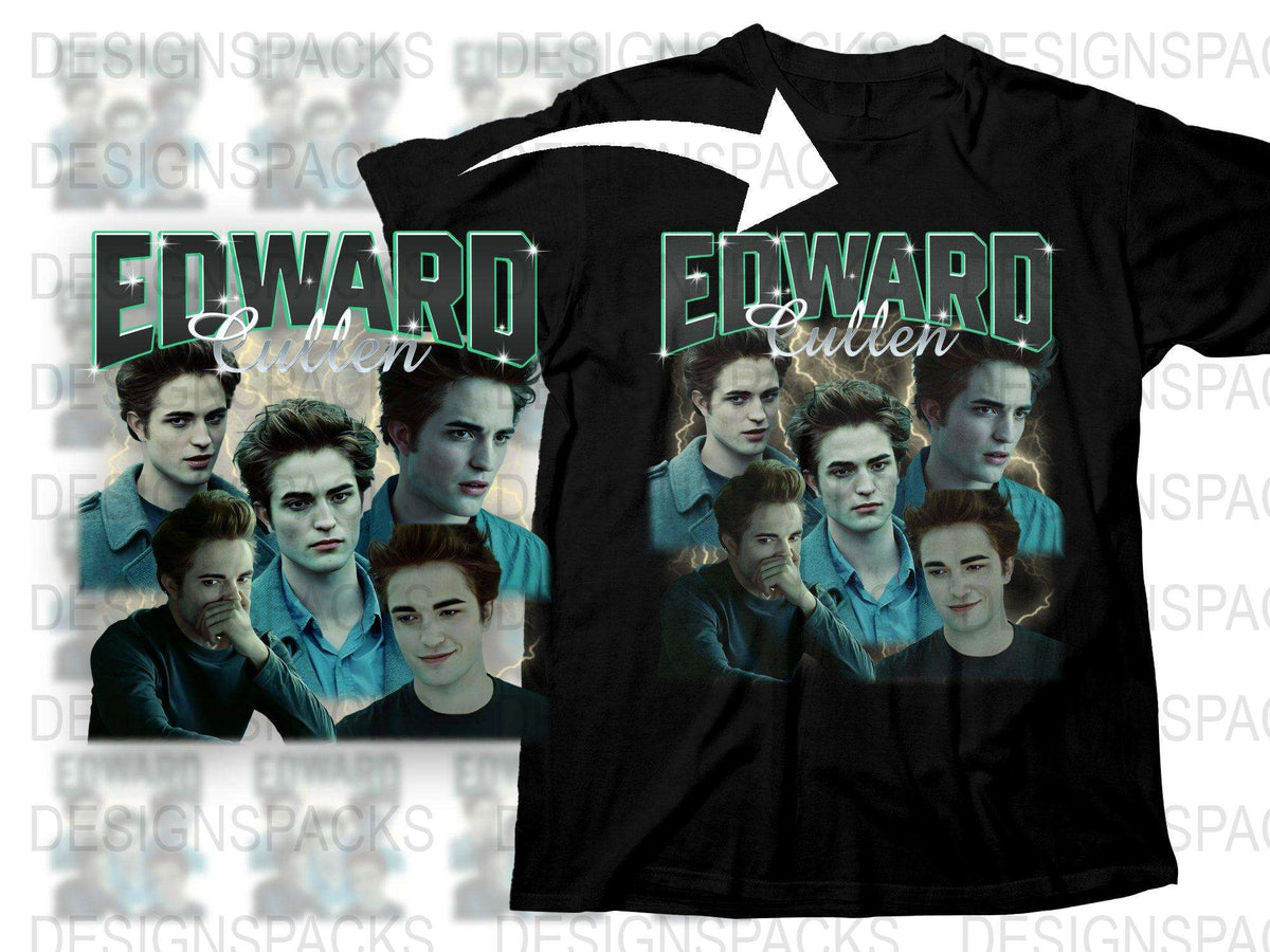 Edward Cullen Graphic Tee, Twilight Saga Fan Shirt, Movie Character Print, Casual Black T-Shirt