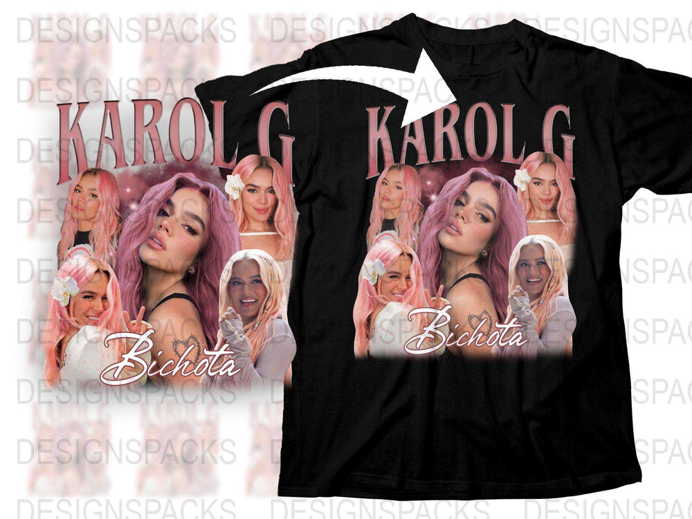 Karol G Bichota T-Shirt, Black Graphic Tee with Multiple Poses, Fan Merchandise