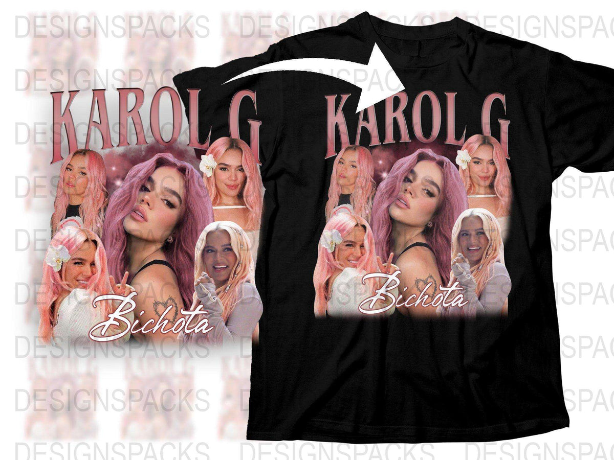 Karol G Bichota T-Shirt, Black Graphic Tee with Multiple Poses, Fan Merchandise