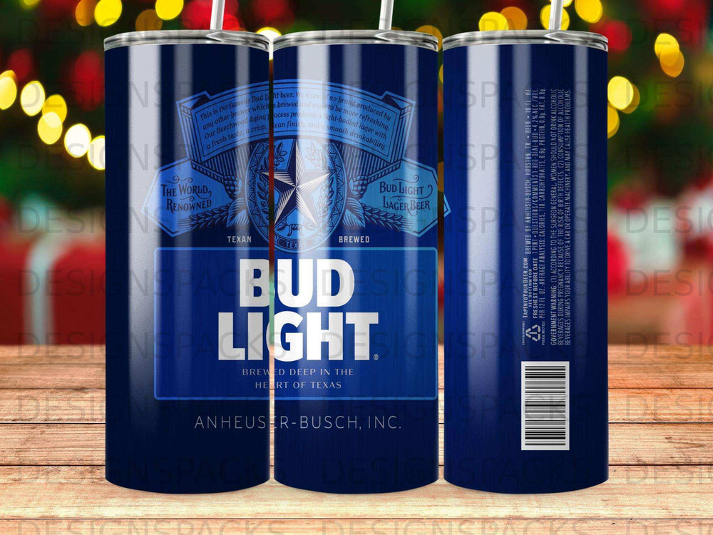 Bud Light beer can with "Brewed Deep in the Heart of Texas" text.