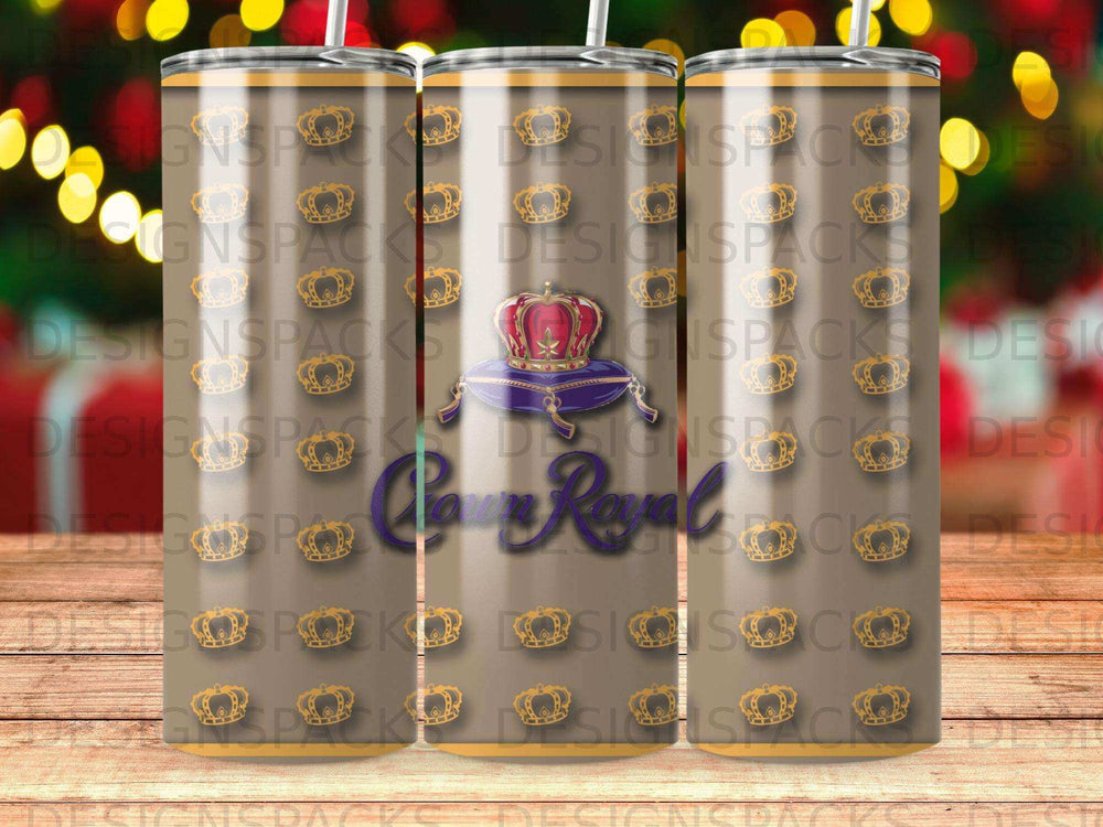 Tumbler with "Crown Royal" logo and repeating crown pattern.