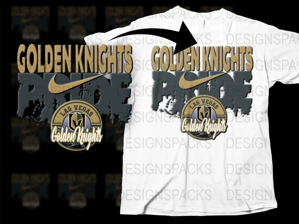 Golden Knights pride t-shirt design with Nike swoosh and team logo, print-ready for DTF/DTG
