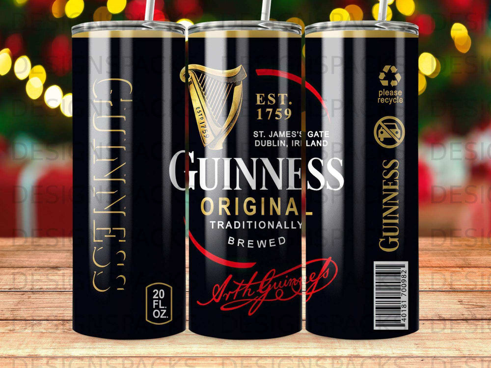 Guinness Original tumbler with harp logo and "Arth Guinness" signature.
