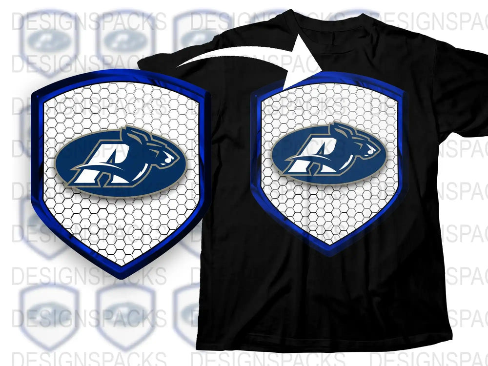 Men's Athletic Logo T-Shirt, Black Sports Tee, Hexagon Pattern, Casual Wear