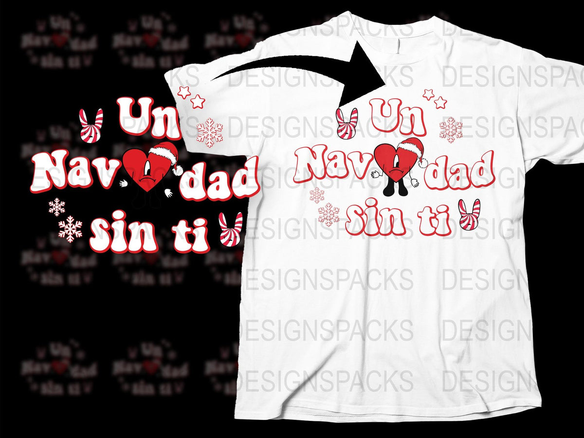 Un Navidad Sin Ti T-Shirt, Holiday Heart Design, Festive Red White Tee, Christmas Apparel