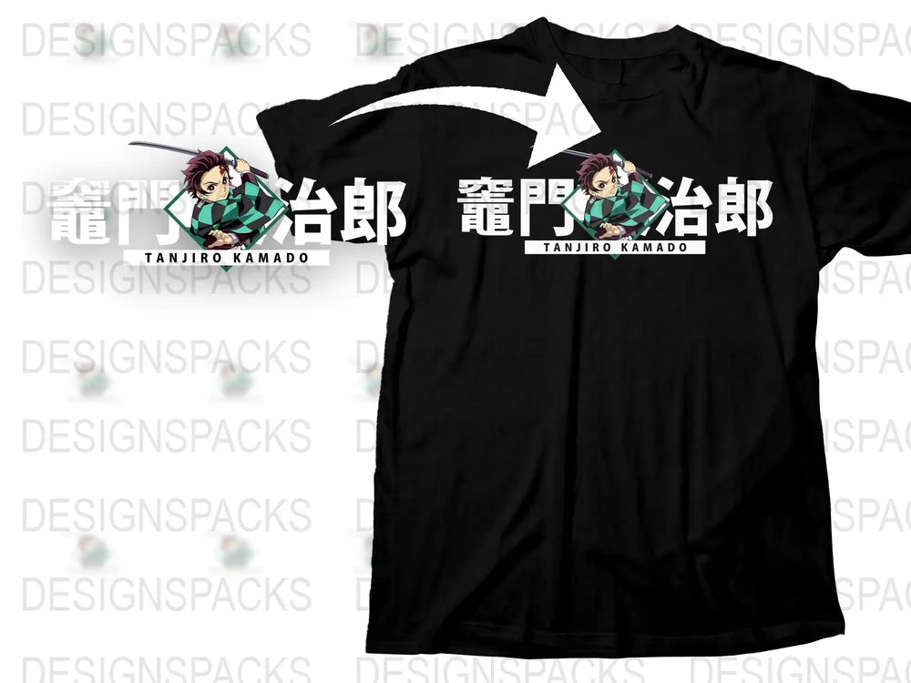 Tanjiro Kamado Anime Black T-Shirt, Unisex Graphic Tee, Manga Character Apparel, Casual Streetwear, Trendy Otaku Fashion Gift Idea