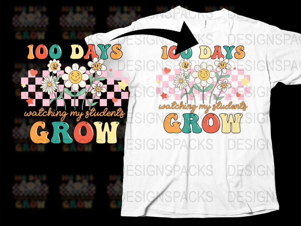 Teacher T-Shirt 100 Days Watching My Students Grow Floral Design, Colorful Teacher Appreciation Tee