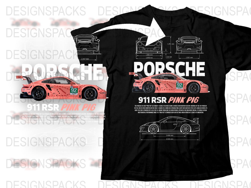 Porsche 911 RSR Pink Pig Graphic T-Shirt, Racing Car Print, Motorsport Tee, Collector's Edition, Automotive Apparel, Gift for Car