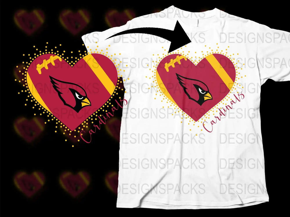 Arizona Cardinals Themed Heart T-Shirt, Valentine's Day Football Tee, Sports Fan Gift, Casual Graphic T-Shirt