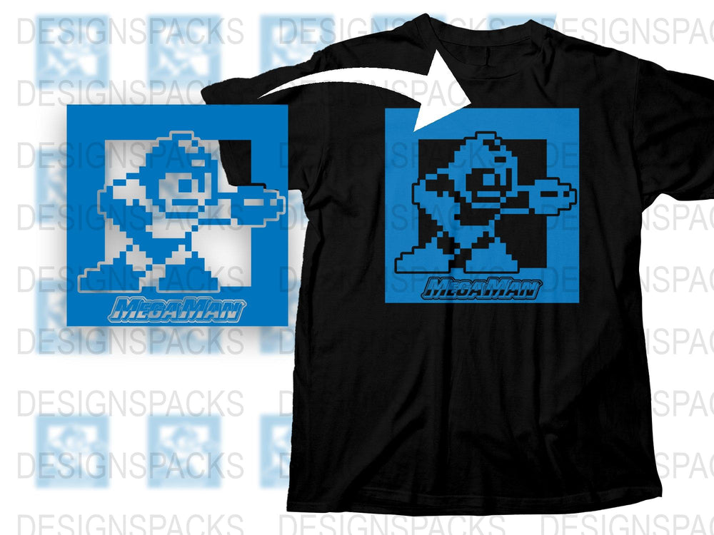 Retro Video Game Character T-Shirt, Blue Pixel Art Design, Vintage Gamer Tee