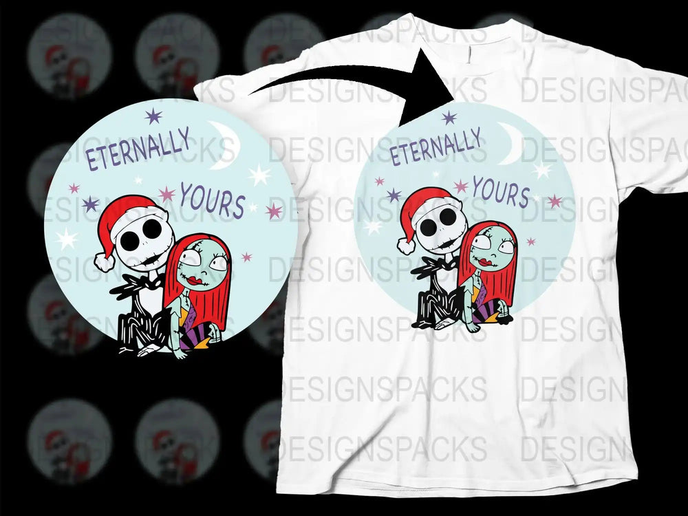 Eternally Yours Jack and Sally Christmas t-shirt design with stars and moon