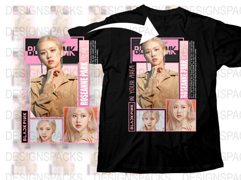 BLACKPINK Rosé Inspired Graphic T-Shirt, K-Pop Music Fan Merch, Casual Cotton Tee, Pink and Black Color