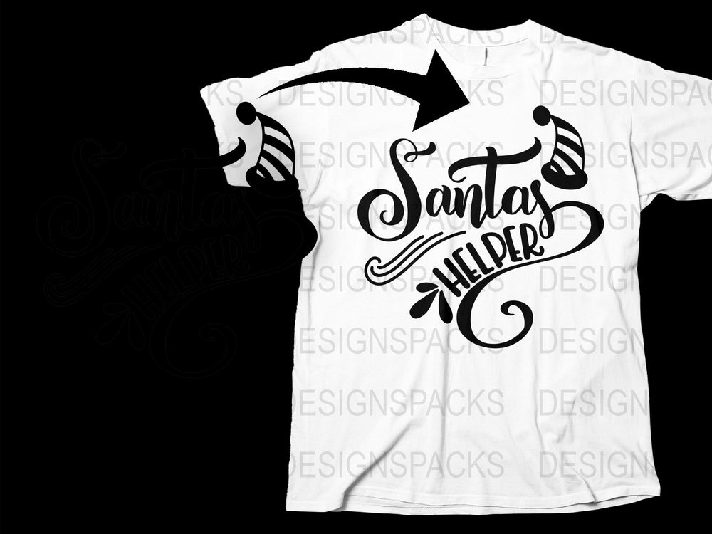 Santa's Helper Christmas T-Shirt, Festive Holiday Graphic Tee, White Unisex Shirt with Black Typography Design