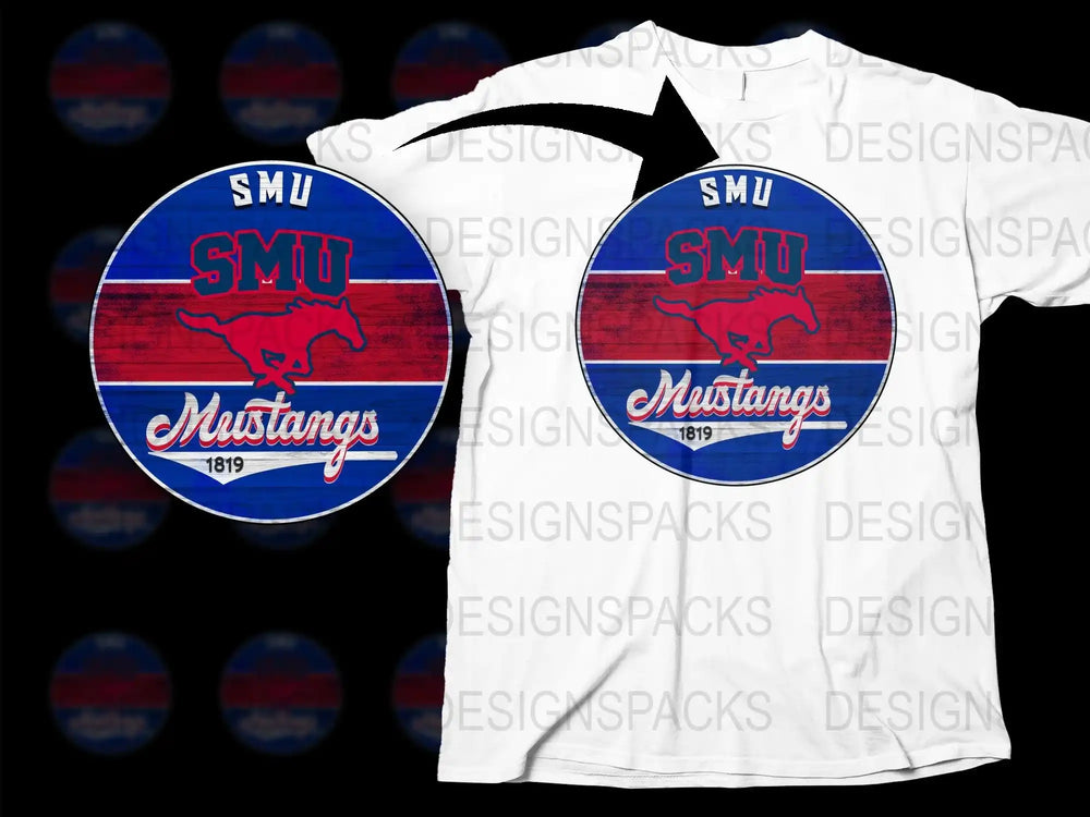 SMU Mustangs 1819 Vintage Style T-Shirt, Red and Blue College Apparel, Unisex Graphic Tee, Sports Fan Gift, Casual Wear