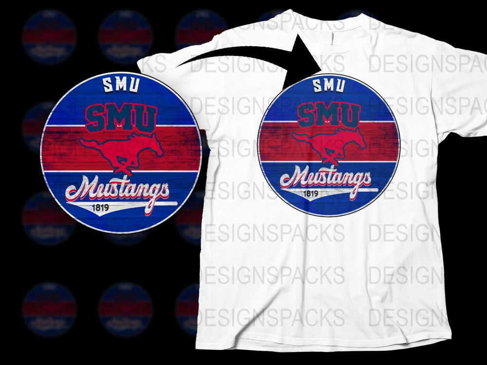 SMU Mustangs 1819 Vintage Style T-Shirt, Red and Blue College Apparel, Unisex Graphic Tee, Sports Fan Gift, Casual Wear