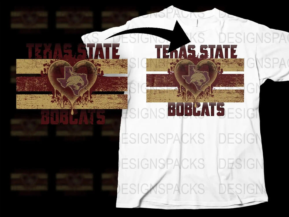 Texas State Bobcats heart design on white t-shirt, vintage distressed style