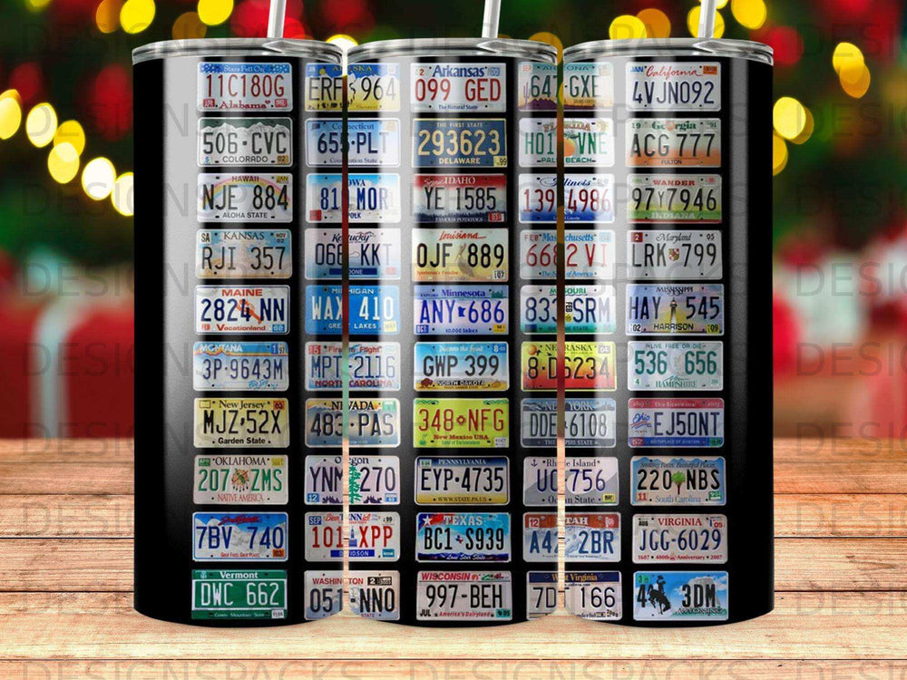 Collage of US state license plates featuring diverse designs and text.